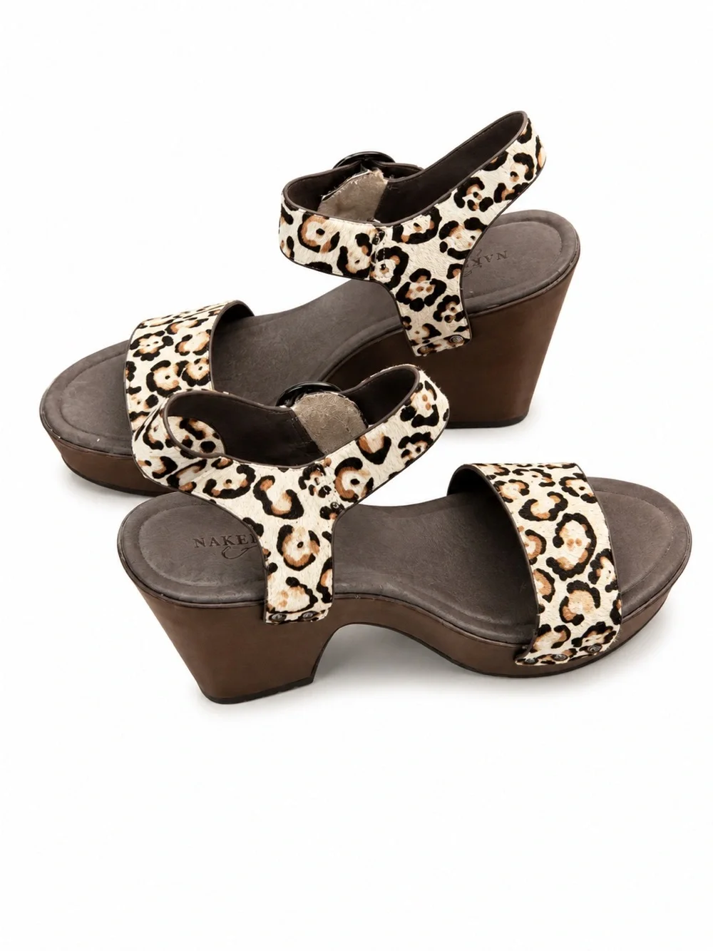 NWT Naked Feet Oro Leopard Calf Hair Platform Wedge Sandals Women’s 8.5M Bone